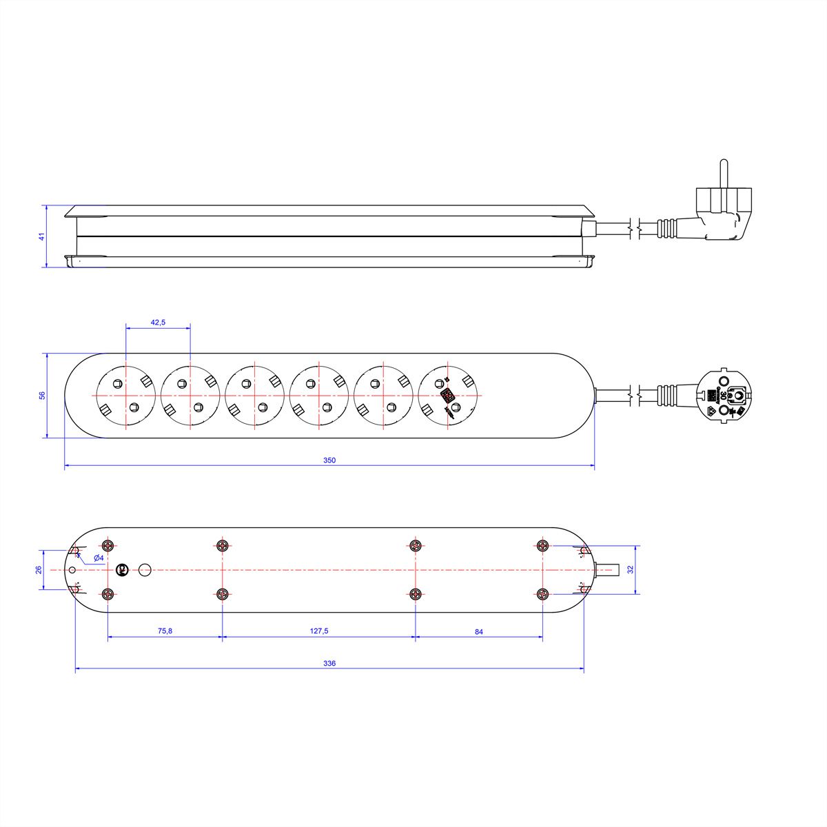 BACHMANN Prise multiple, 3x, noir, 3 m