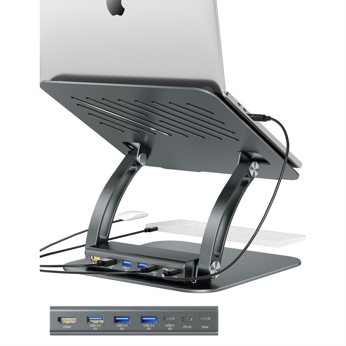 EXSYS EX-1224HM Support pour ordinateur portable, avec station d'accueil USB-C 7 en 1 amovible