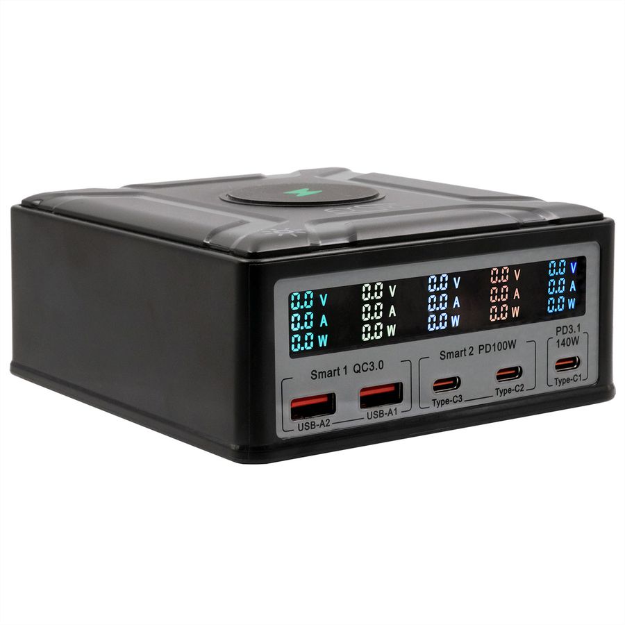 EXSYS EX-1107 Chargeur multiports High Power, QI 15W et USB-C PD à max. 260W