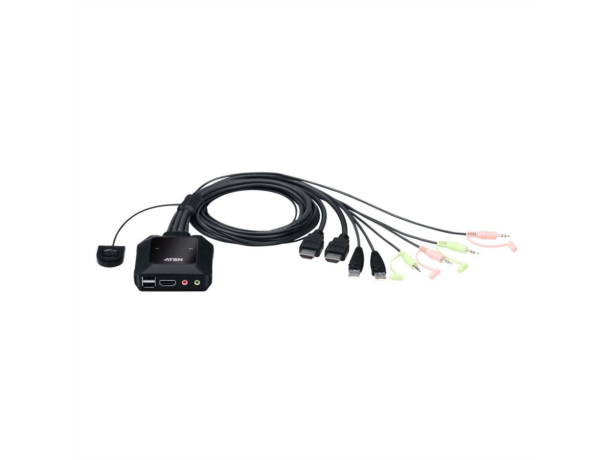 ATEN CS22H Commutateur KVM câble HDMI 4K USB 2 ports avec sélecteur de port distant