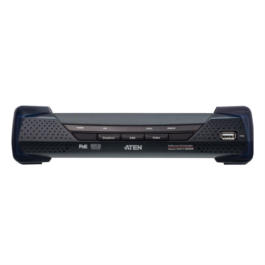 ATEN KE6912R Système d'extension KVM 2K DVI-D Dual Link sur IP avec PoE, récepteur