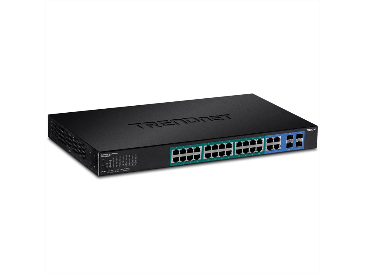 TRENDnet TPE-5028WS Switch PoE+ Web smart Gigabit à 28 ports, 24x PoE+ Gigabit, 4x Gigabit partagés (RJ-45/SFP)