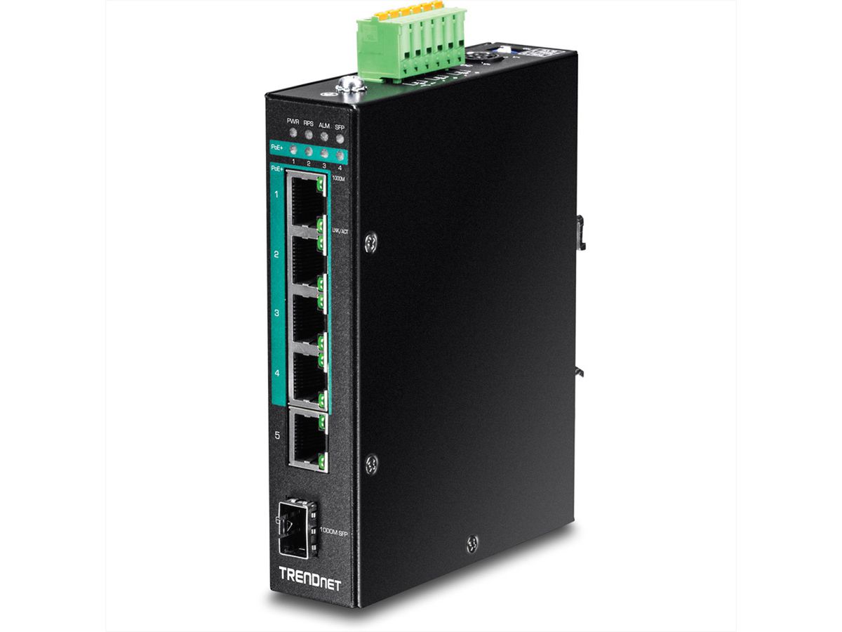 TRENDnet TI-PG541i Switch Rail DIN PoE+ Gigabit industriel de couche 2 à 6 ports
