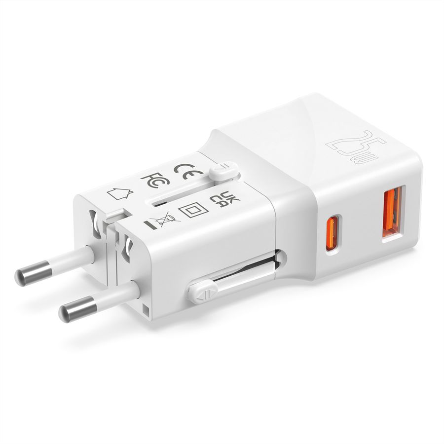 VALUE Chargeur de voyage USB avec prise UK/US/Euro, 2 ports, 1x QC3.0 A + 1x C (PD), 25W