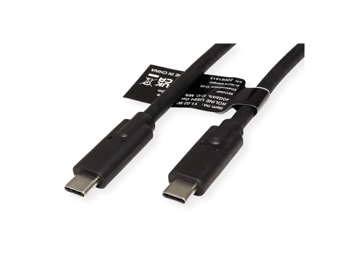 ROLINE Câble USB4 Gen3x2, C–C, M/M, 100W, noir, 1 m