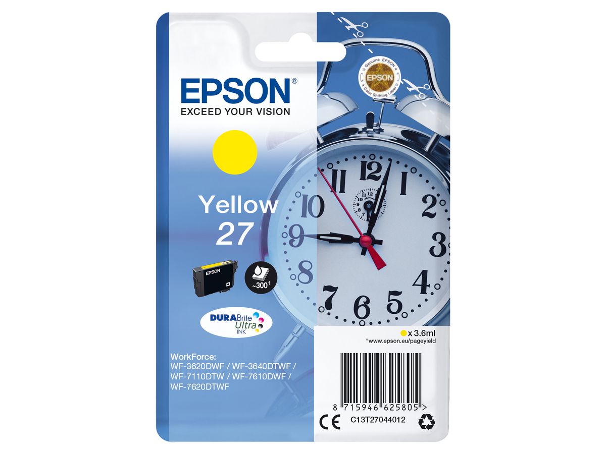 Epson Alarm clock Singlepack Yellow 27 DURABrite Ultra Ink