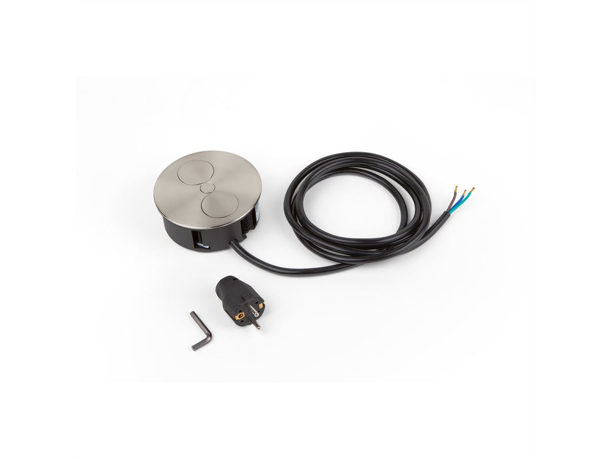 BACHMANN TWIST Prise 2x UTE, Acier inoxydable, 2 m