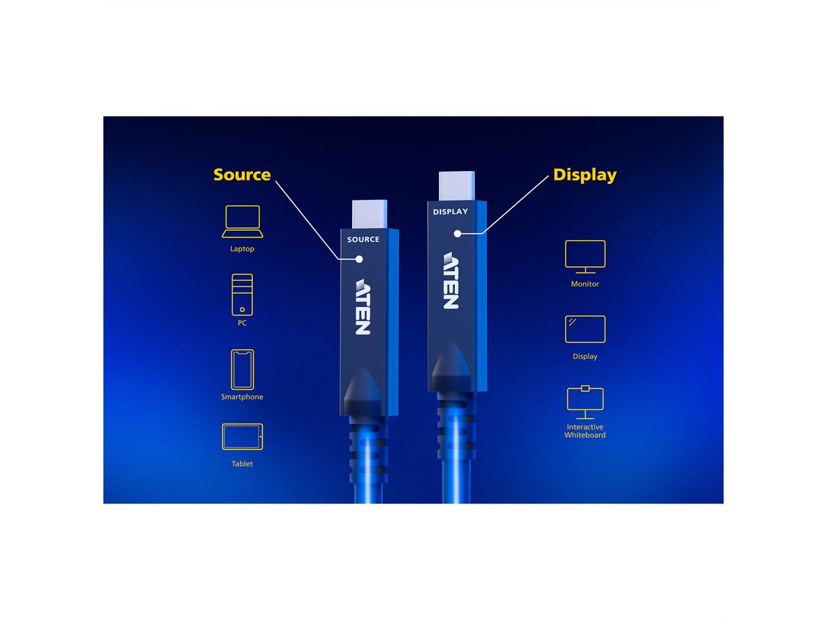 ATEN UE3410F Câble optique actif USB-C Ultra HD, noir, 10 m
