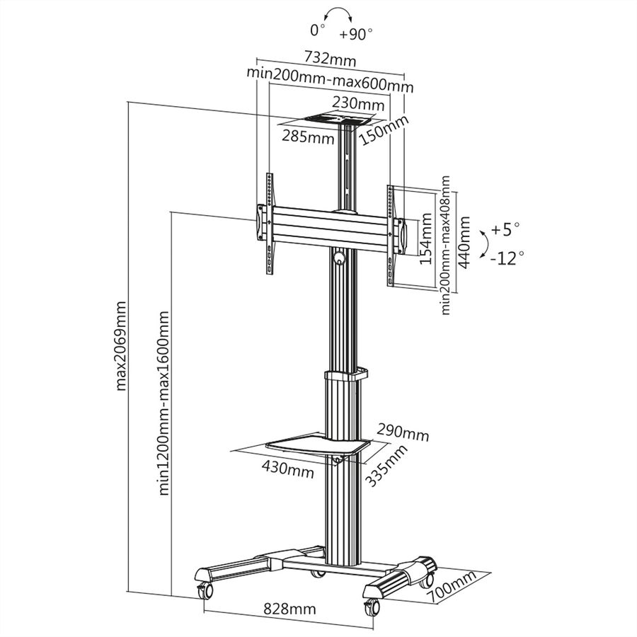 ROLINE Support LCD/TV sur roues, jusqu'à 50kg, argent