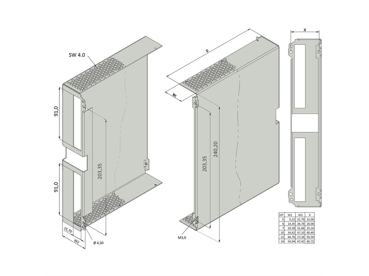 SCHROFF Capot pour cassette S 6U 12F 227P