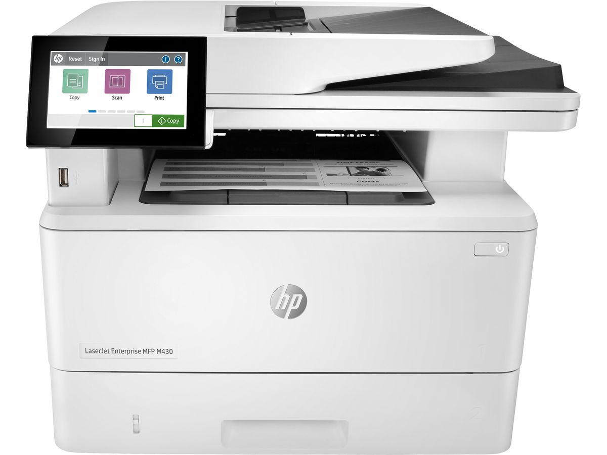 HP LaserJet Enterprise Imprimante multifonction M430f, Noir et blanc, Imprimante pour Entreprises, Impression, copie, scan, fax, Chargeur automatique de documents de 50 feuilles, Impression recto-verso; Numérisation recto-verso; Impression USB en façade;