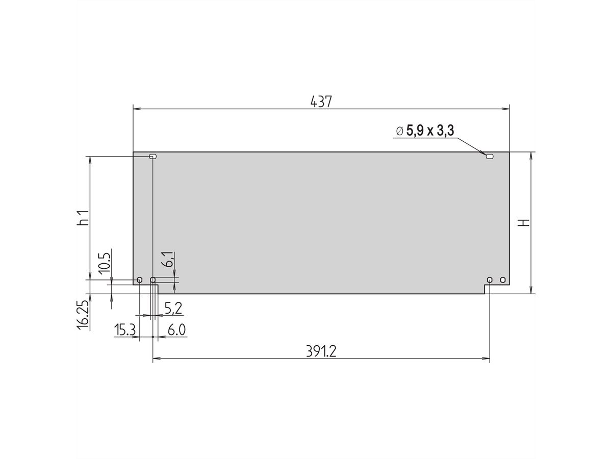 Face avant Inpac SCHROFF, avec charnières en bas, 6 U, 2,5 mm, alu, anodisé, bords non traités