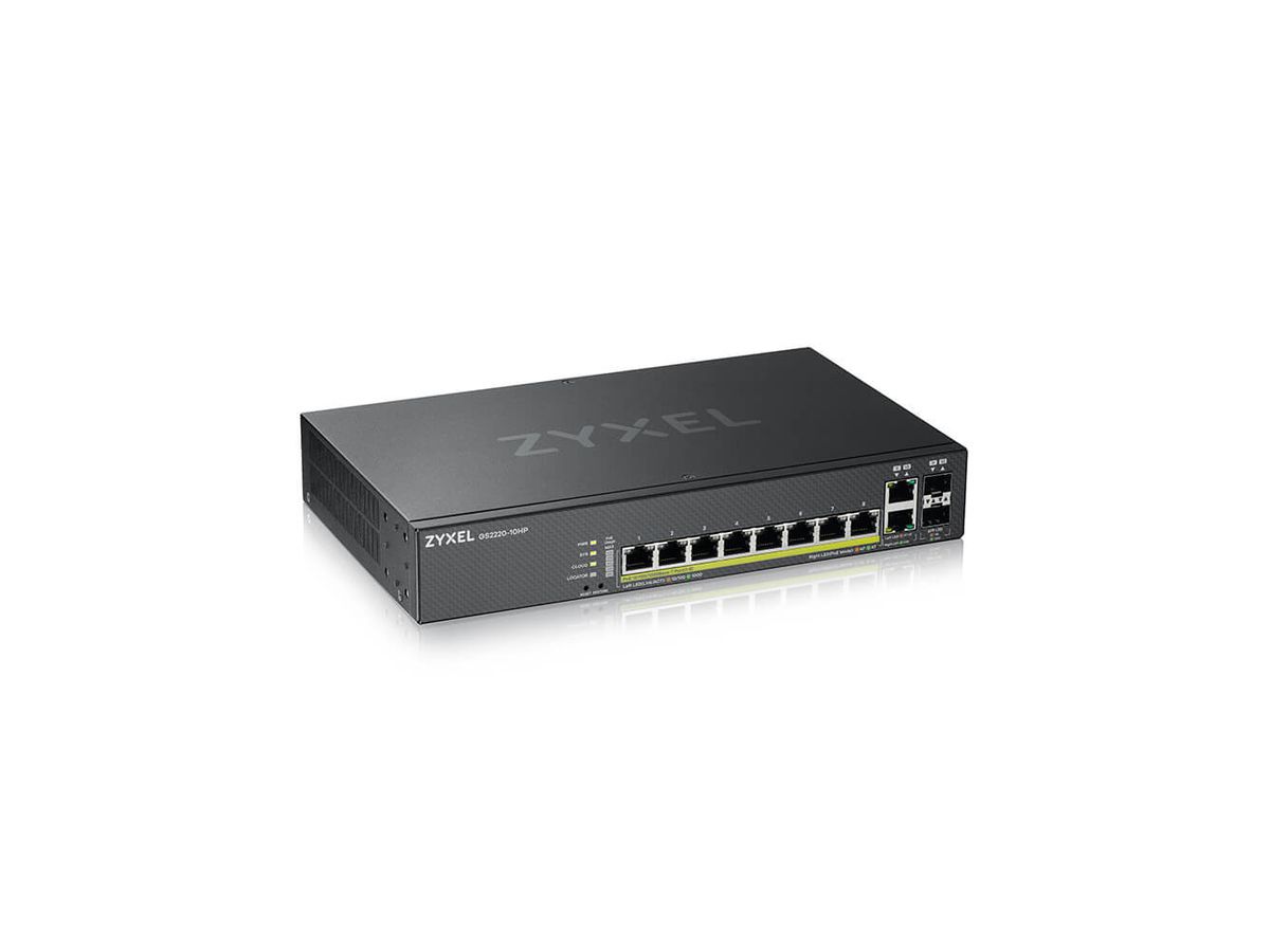 Zyxel GS2220-10HP-EU0101F commutateur réseau Géré L2 Gigabit Ethernet (10/100/1000) Connexion Ethernet, supportant l'alimentation via ce port (PoE) Noir