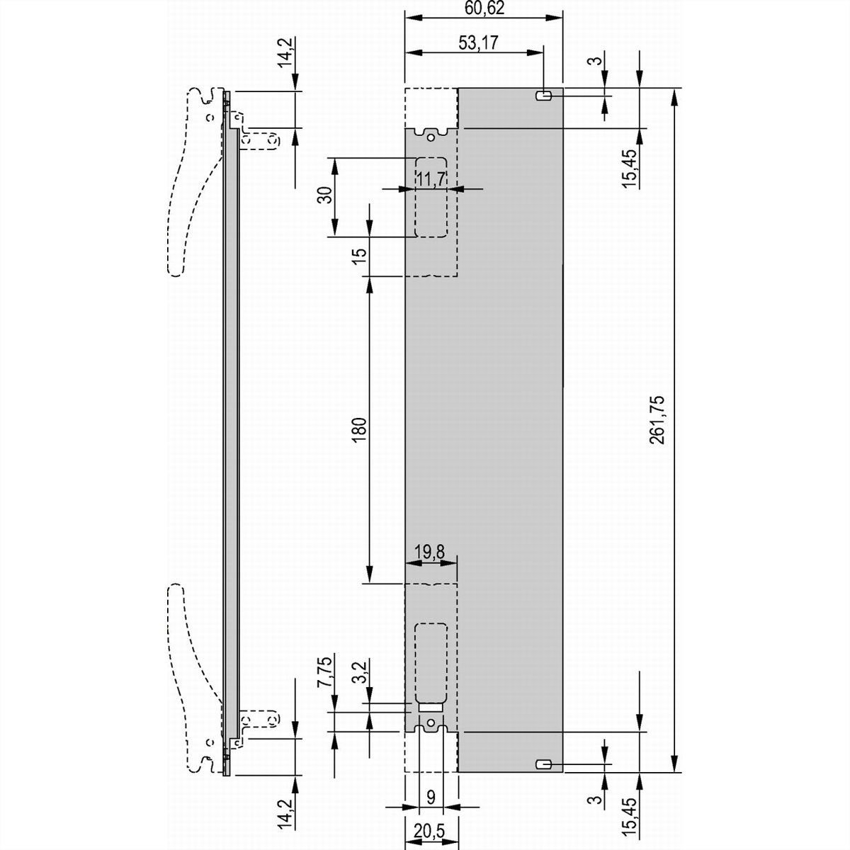 SCHROFF Plug-In Unit U-Profile Face avant pour poignée XL, compatible avec microrupteur, 6 U, 12 CV, 2,5 mm, alu, anodisé frontal, conducteur arrière