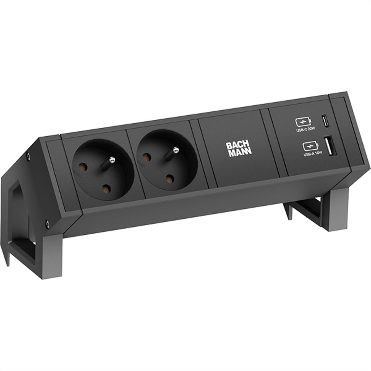 BACHMANN DESK 2 Bloc multiprise 2x UTE, 1x USB A&C 22W, noir, 0,2 m