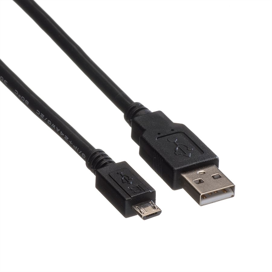 ROLINE Câble USB 2.0, USB A mâle - Micro USB B mâle, noir, 1,8 m