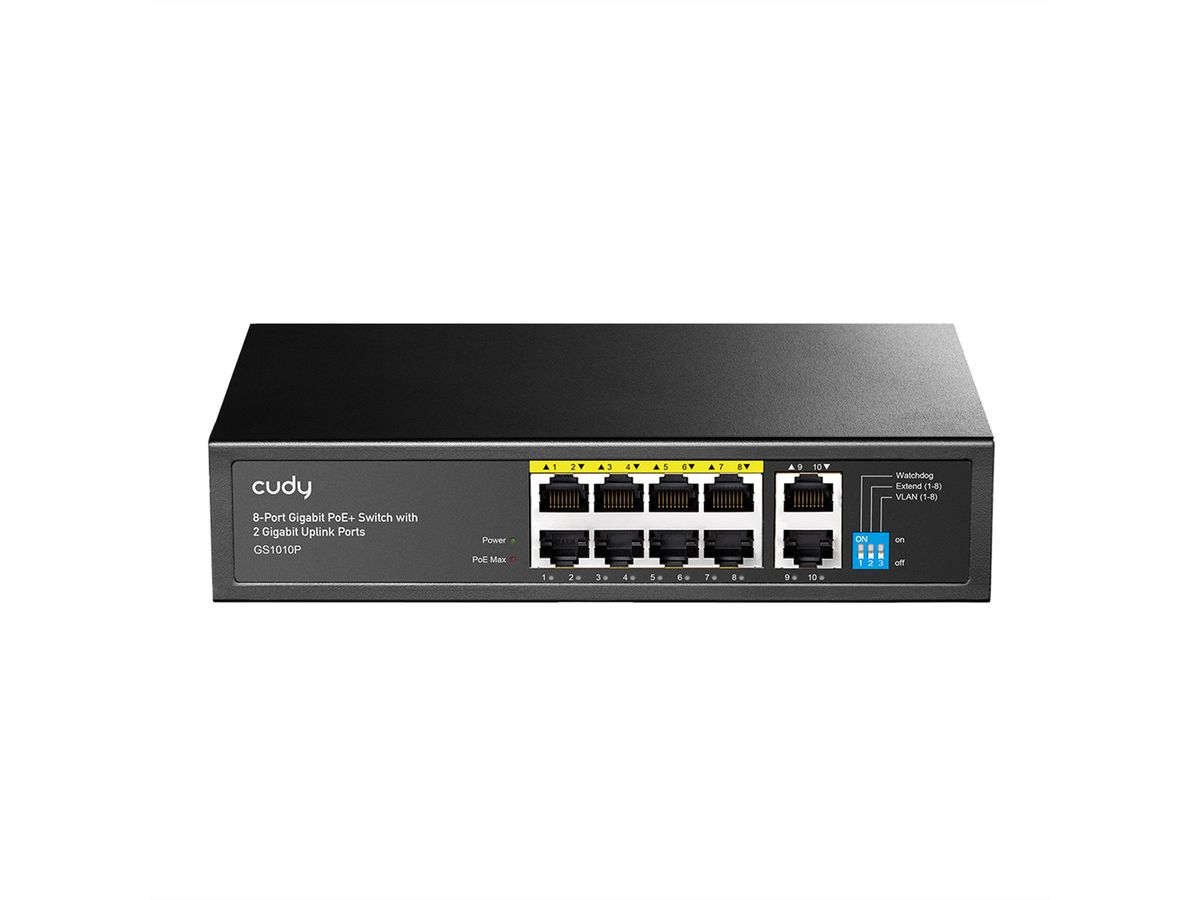 CUDY GS1010P Switch 8 ports Gigabit PoE+, avec 2 ports Gigabit Uplink 120W