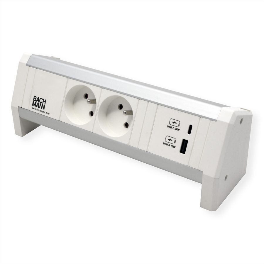 BACHMANN DESK 2xUTE 1xUSB A/C 22W GST18 RAL9010
