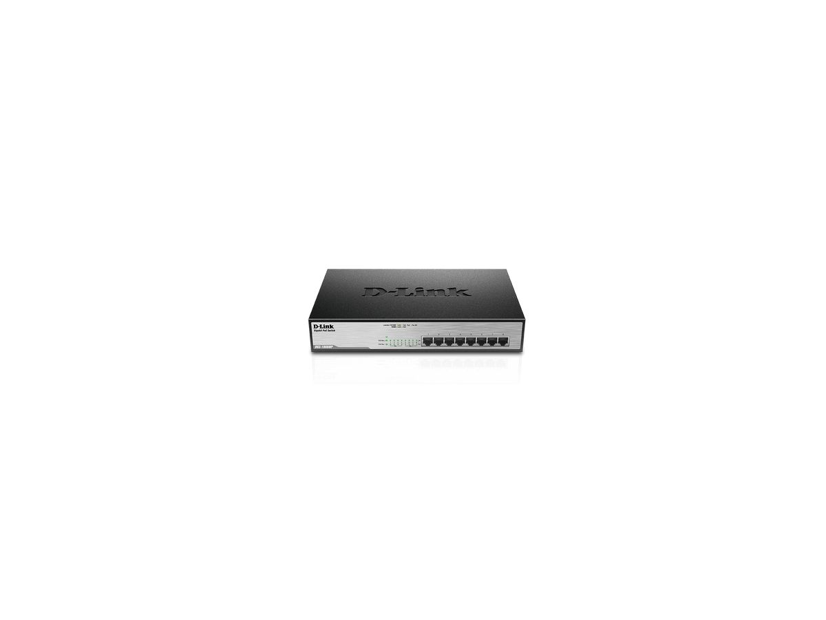 D-Link DGS-1008MP commutateur réseau Non-géré Gigabit Ethernet (10/100/1000) Connexion Ethernet, supportant l'alimentation via ce port (PoE) 1U Noir