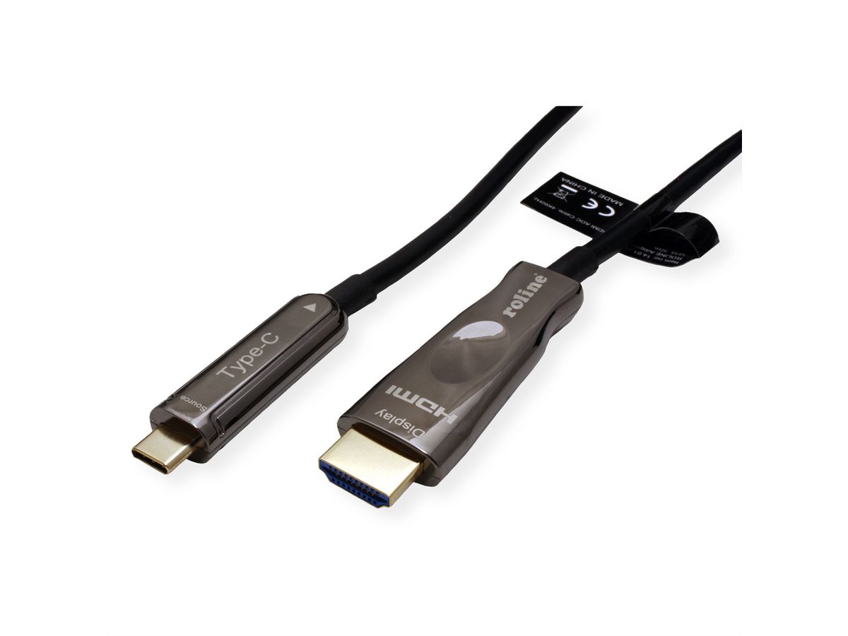 ROLINE Câble adaptateur type C - HDMI (AOC), 4K60, M/M, 30 m