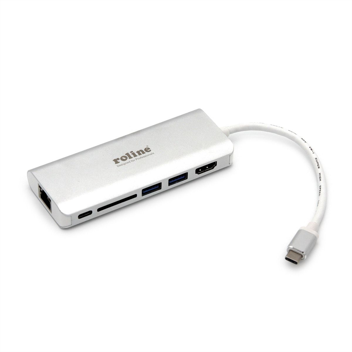 ROLINE Station d'accueil USB type C, 4K HDMI, 2x USB 3.2 Gen 1,1x lecteur SD/MicroSD, 1x USB-C PD, 1 x Gigabit Ethernet