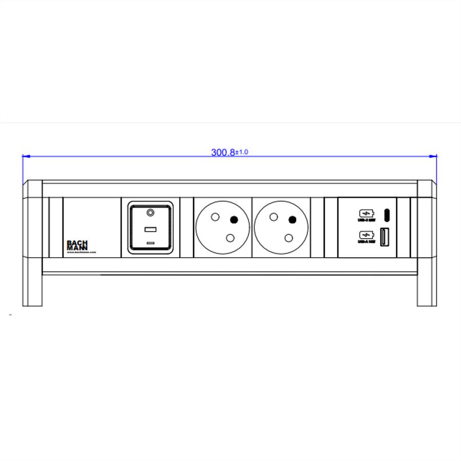 BACHMANN DESK 2xUTE 1xUSB A/C 22W 1xcommutateur GST18 RAL9010
