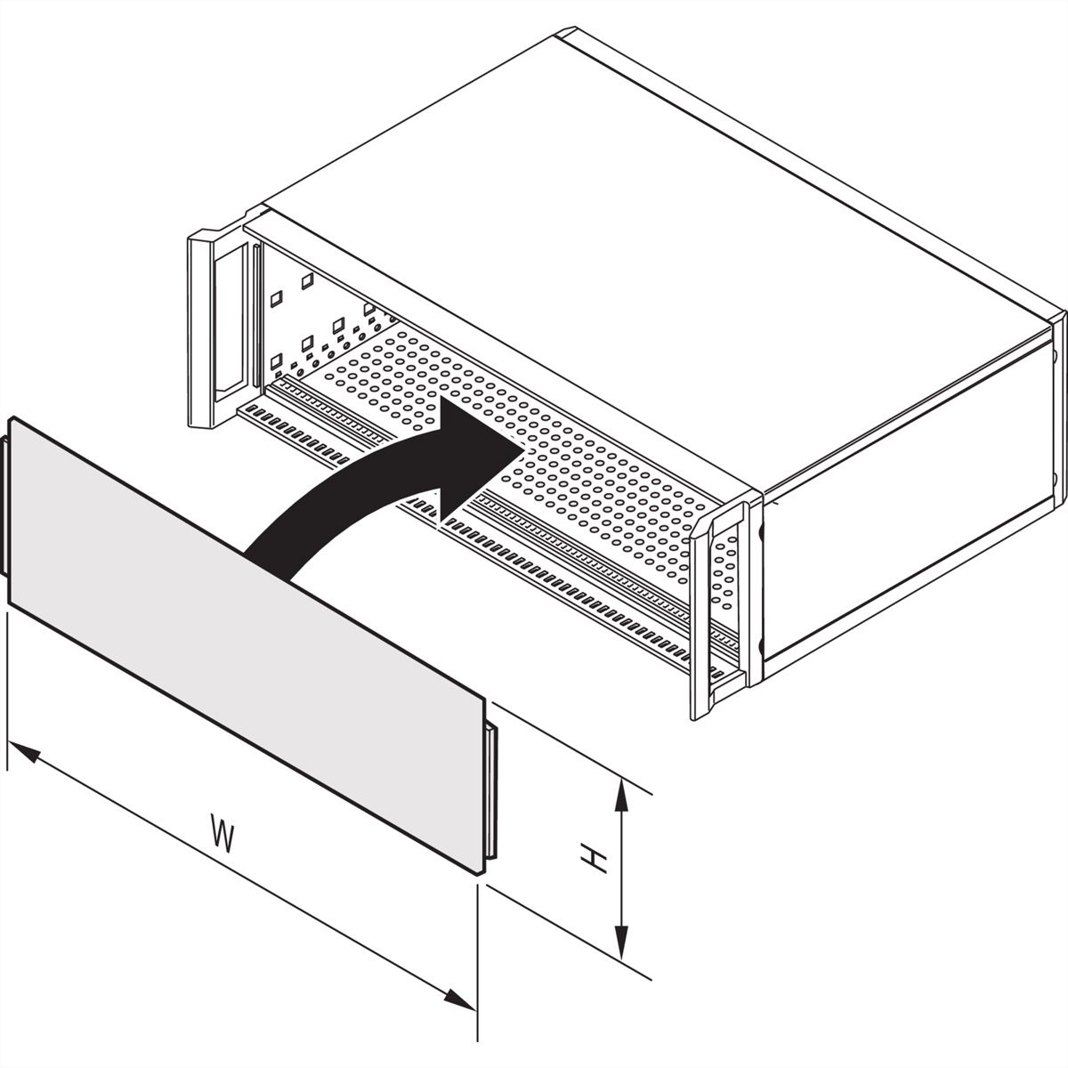 Face avant SCHROFF, pleine largeur, fendue, non blindée pour RatiopacPRO 6 U, AIR 7 U, 84 CV, 2,5 mm, alu