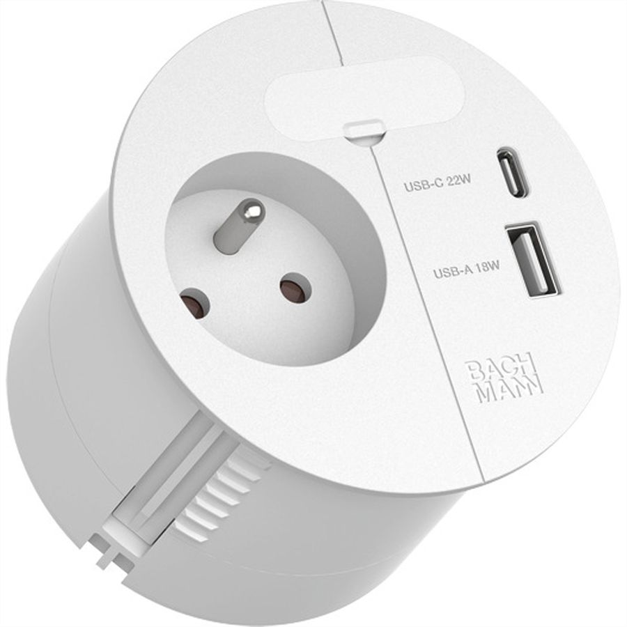 BACHMANN LOOP IN CHARGE 1xUTE blanc, 1xUSB A/C 22W 1xcâble de 2,0m