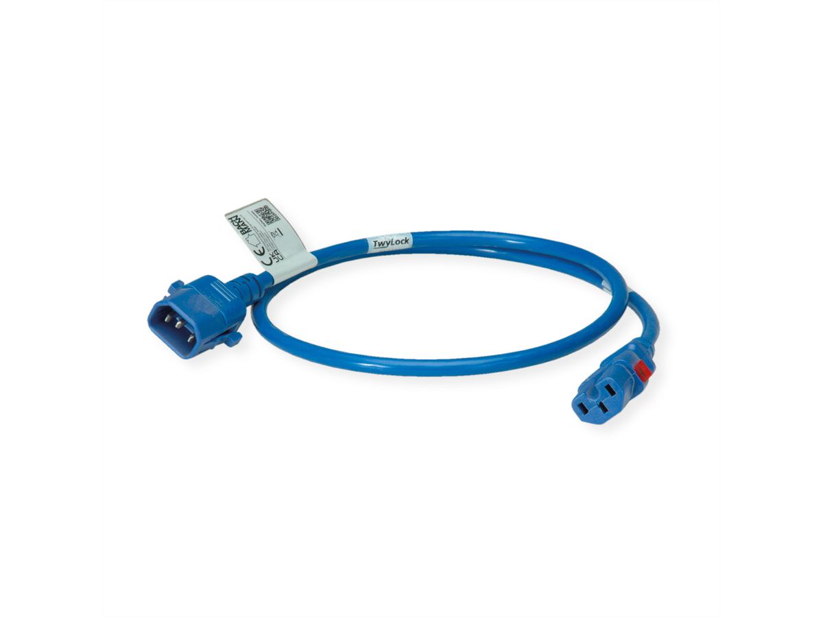 BACHMANN TwyLock Câble prolongateur C14-C15 1.0m bleu 10A, verrouillage des deux côtés