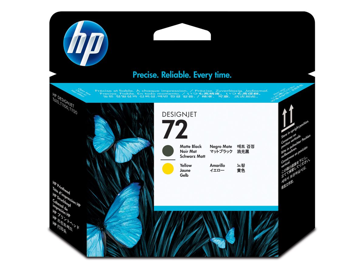 HP 72 tête d'impression DesignJet noir mat et jaune