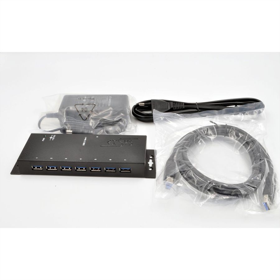 EXSYS EX-1188HMS-3 HUB USB 3.2 Gen1 à 7 ports, protection de surtension 15KV ESD et boîtier métallique