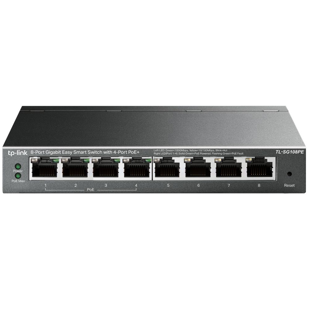 TP-Link TL-SG108PE commutateur réseau Non-géré L2 Gigabit Ethernet (10/100/1000) Connexion Ethernet, supportant l'alimentation via ce port (PoE) Noir