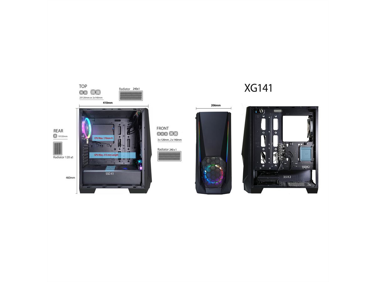 Xilence Xilent Blast X505.ARGB Gaming Boîtier PC, ARGB PWM, ATX Midi, noir