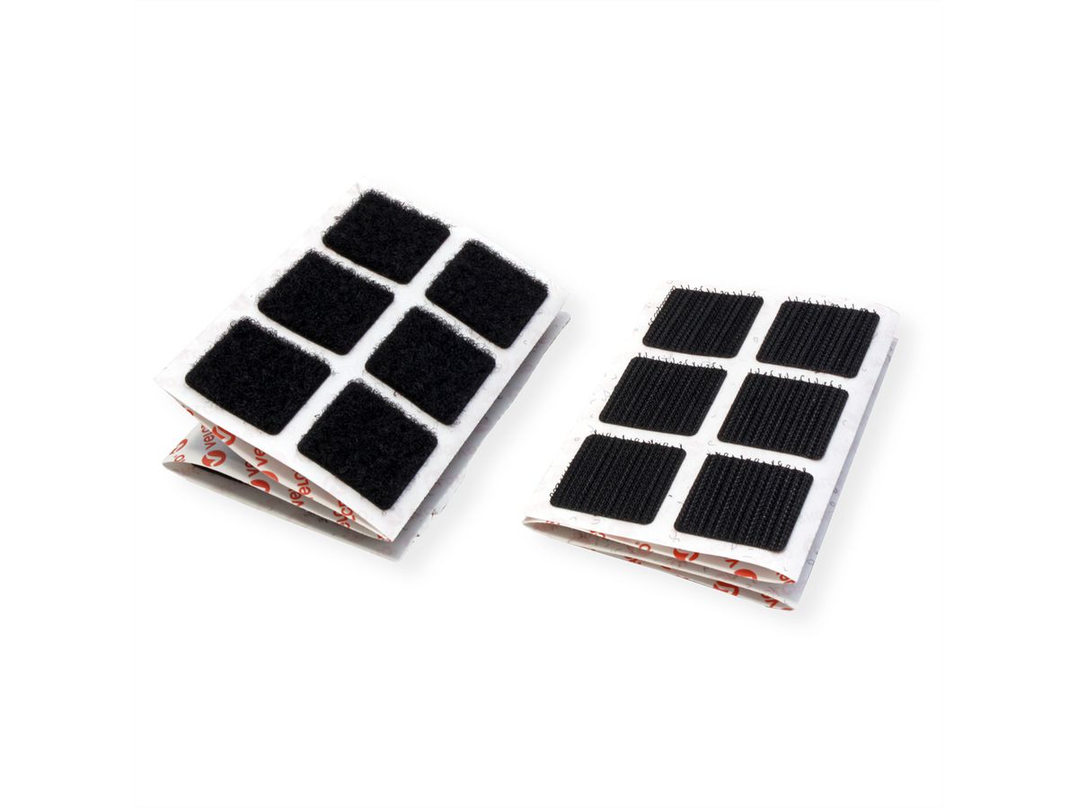 VELCRO® Boutons carrés 25x25mm x 24 noirs, crochets & velours autocollants