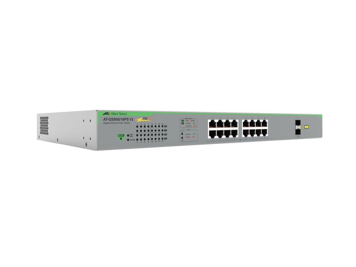Allied Telesis AT-GS950/18PS-V2-50 commutateur réseau Non-géré Gigabit Ethernet (10/100/1000) Connexion Ethernet, supportant l'alimentation via ce port (PoE) Gris