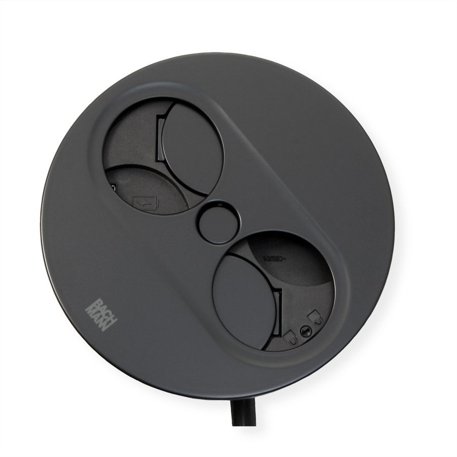 BACHMANN TWIST 2 1xUTE 1xUSB A/C 22W 2,0m AEH RAL9005 30GE rond, Mess.p.Ph. 3G4 CEE32A Lan Commutation p.D.
