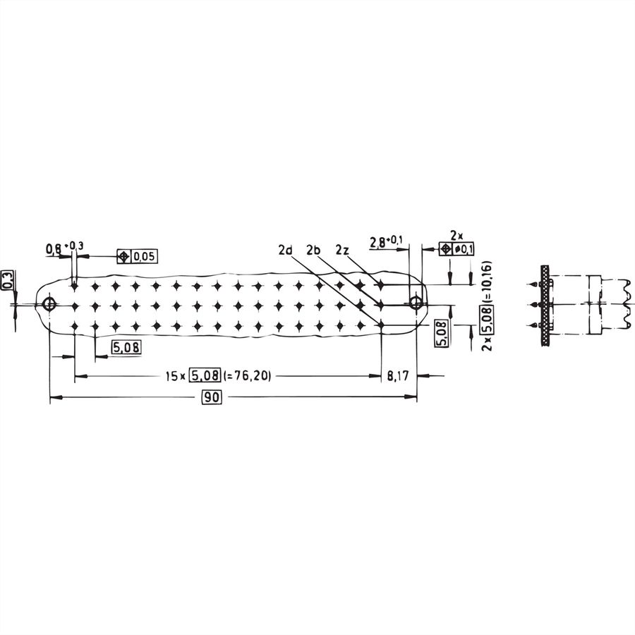 Connecteur SCHROFF Type F, EN 60603, DIN 41612, Femelle, 32 contacts z d, Oeillets à souder, 9.5 mm