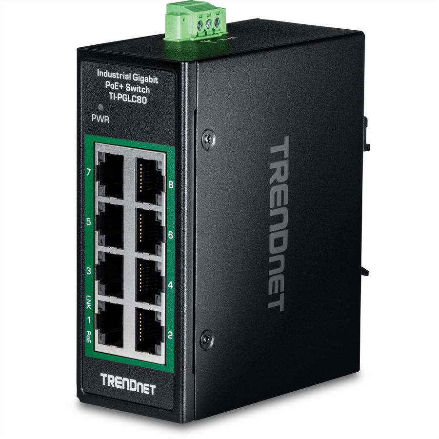 TRENDnet  TI-PGLC80 Mini switch Rail DIN PoE+ Gigabit industriel à 8 ports