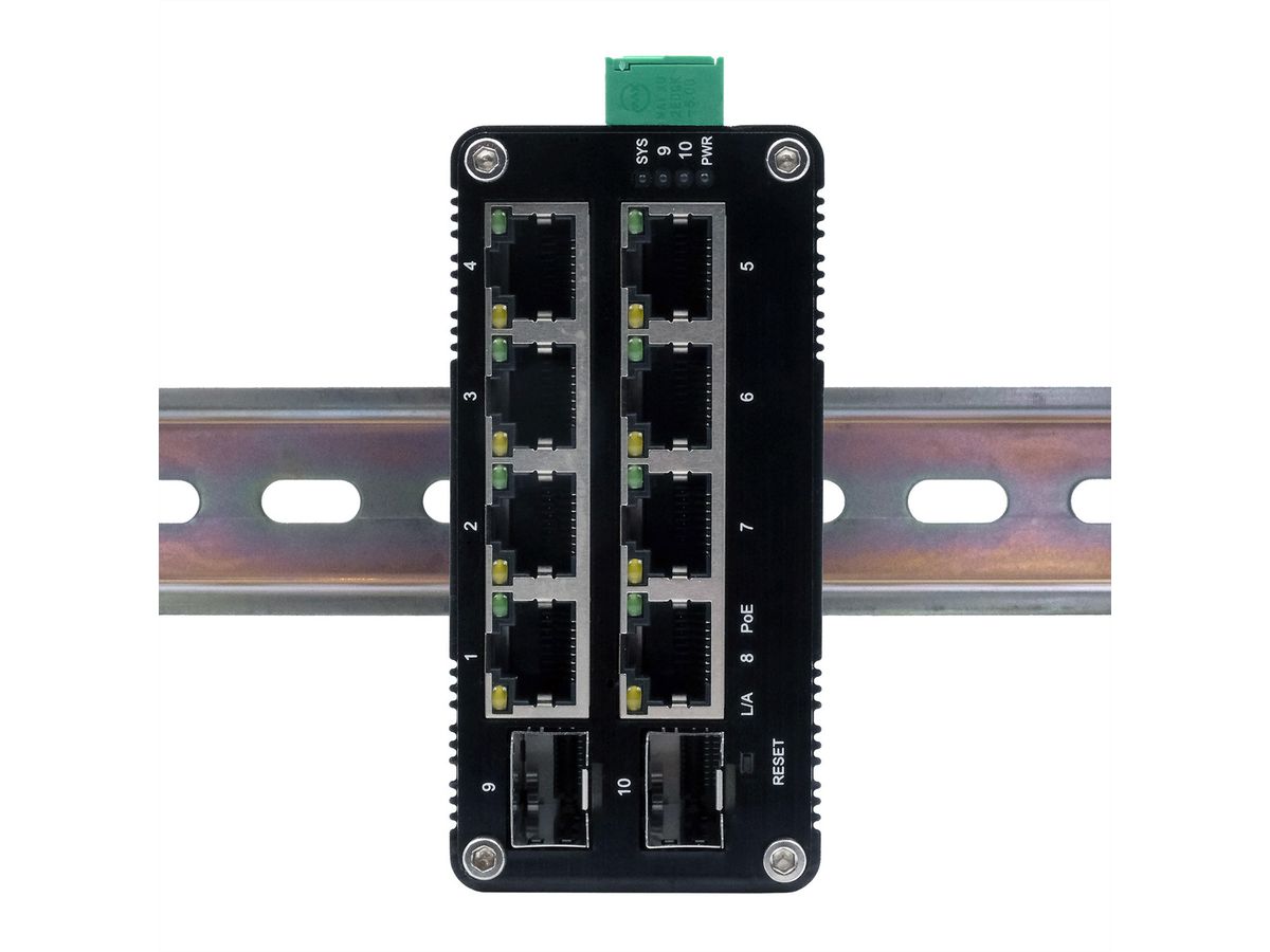 EXSYS EX-62035MPoE-SFP Mini commutateur industriel 8+2 ports Gigabit SFP PoE+, géré par le Web