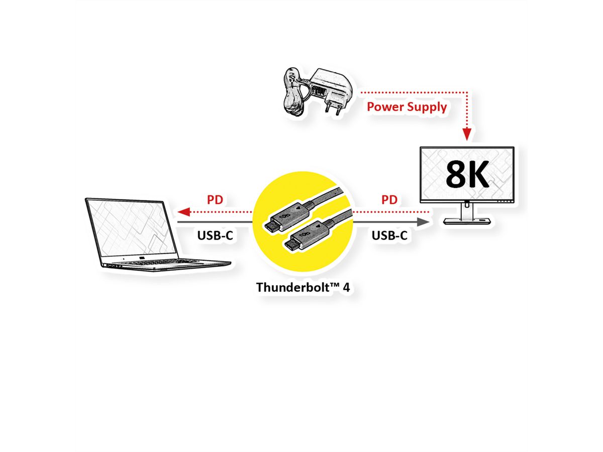 ROLINE Câble Thunderbolt™ 4 USB type C, M/M, 40Gbit/s, 100W, passif, noir, 1 m