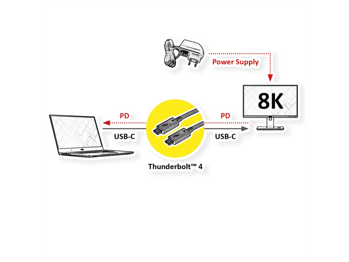 ROLINE Câble Thunderbolt™ 4 USB type C, M/M, 40Gbit/s, 100W, passif, noir, 2 m