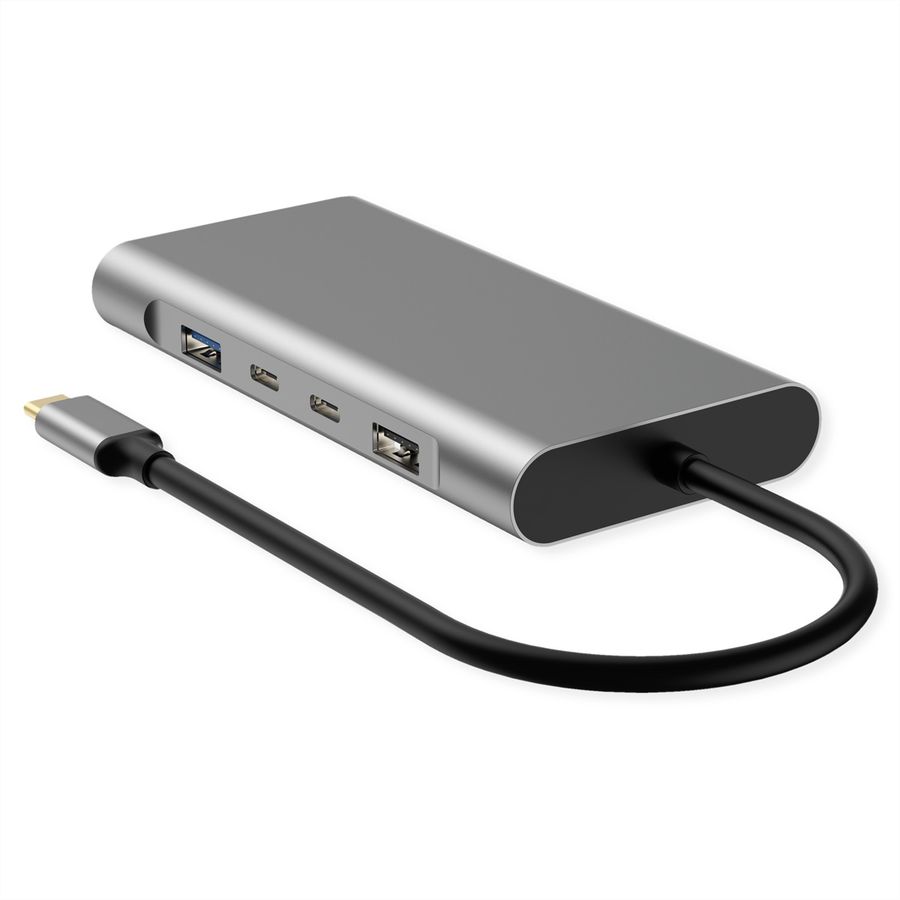 VALUE Station d'accueil USB type C, 2x 4k HDMI, DP, VGA, Gigabit Ethernet, 2x USB-C, 2x USB-A, PD