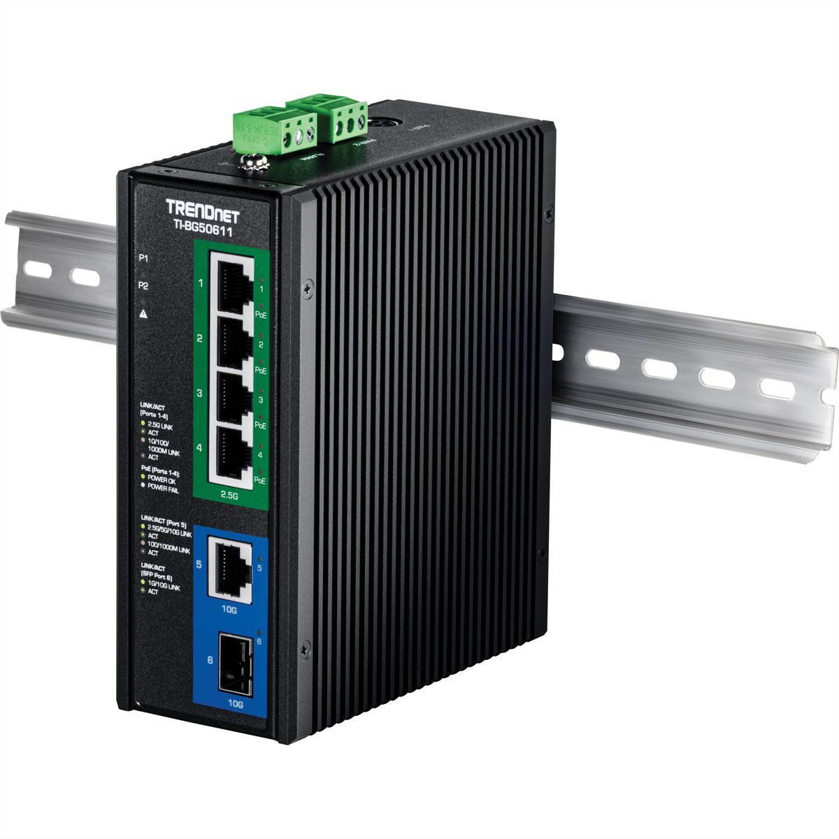 TRENDnet TI-BG50611 Switch Rail DIN PoE++ industriel 2,5G à 6 ports avec ports 10G