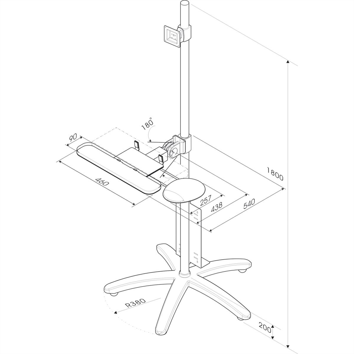 ROLINE Support sur roues PC / LCD, 180 cm