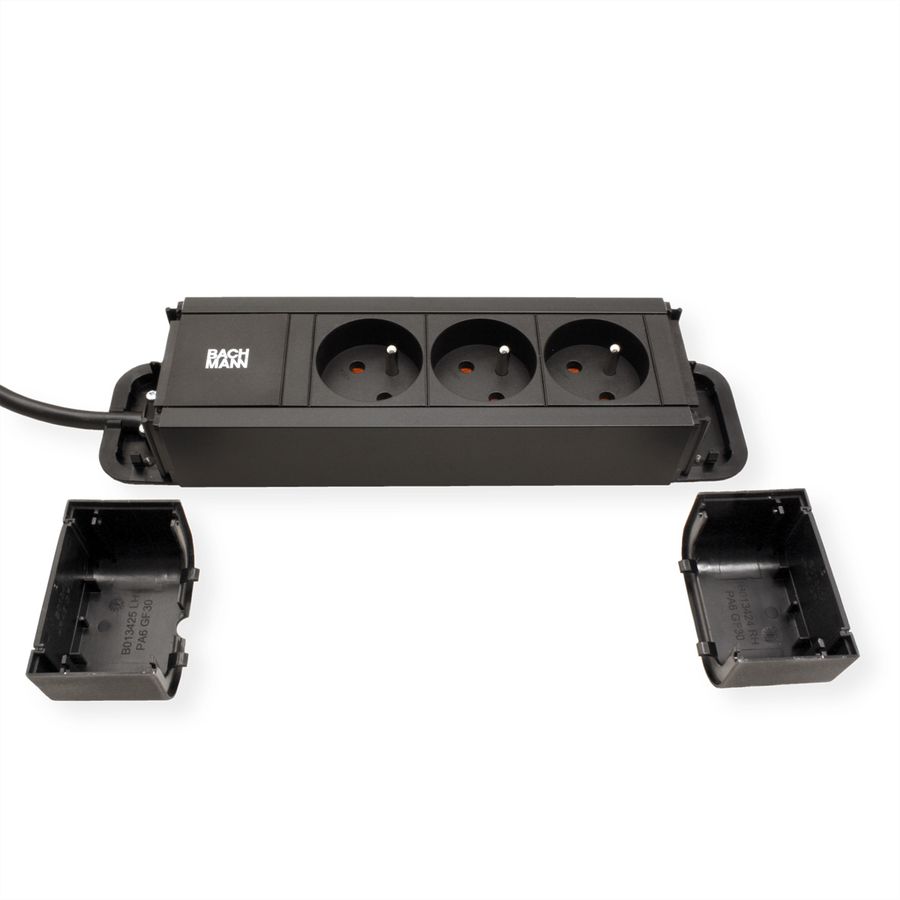 BACHMANN PRIMO2 Prise multiple 3x UTE, aluminium, noir, 2 m
