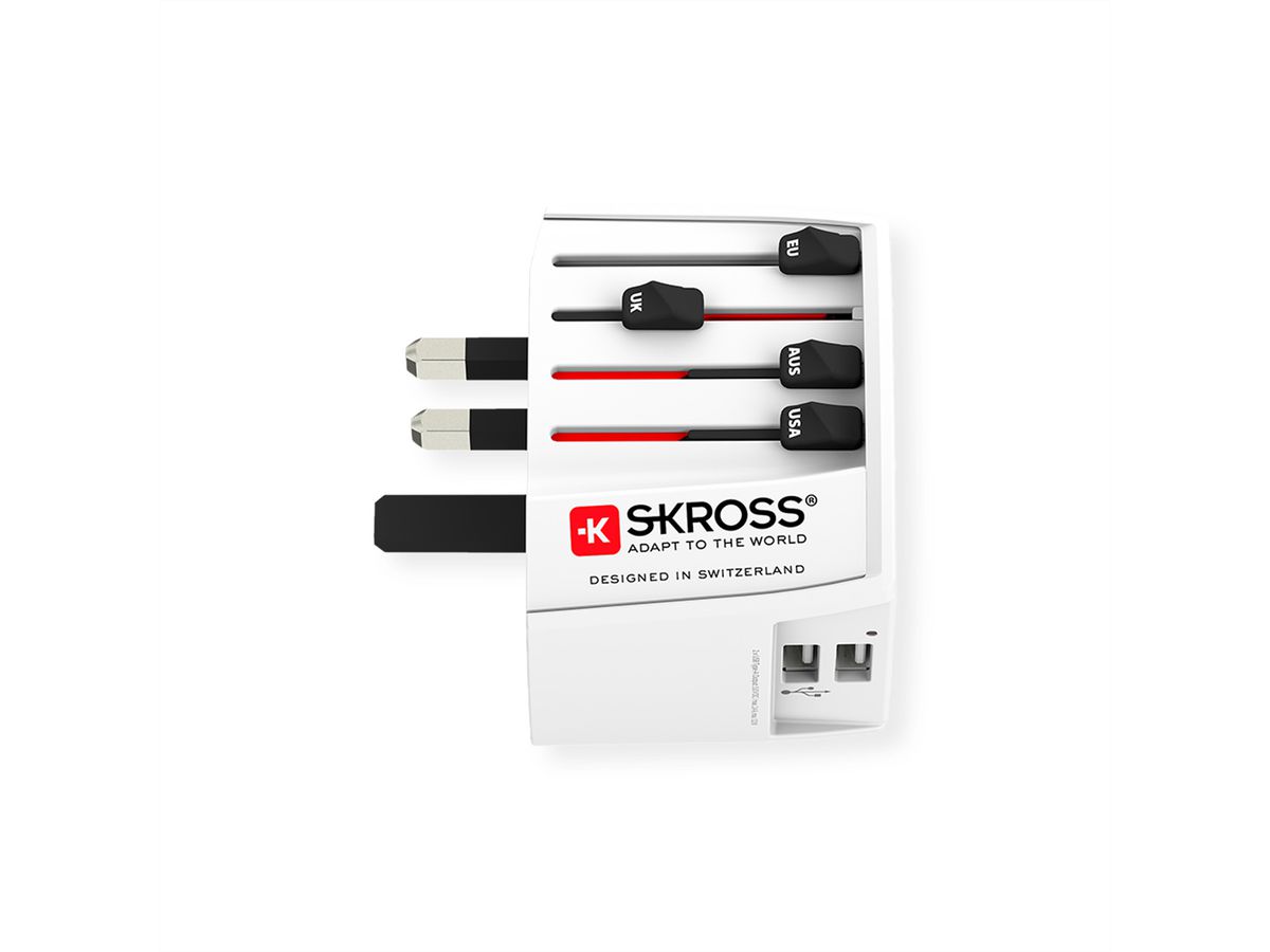 SKROSS Adaptateur de voyage universel MUV USB 2xA à 2 broches, monde