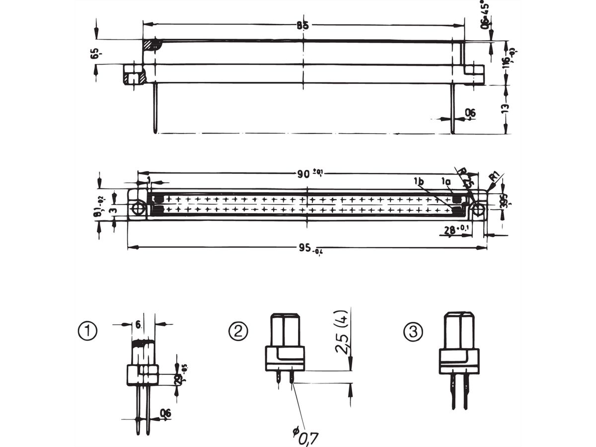 Connecteur SCHROFF Type B, EN 60603, DIN 41612, femelle, 64 contacts, broches à souder, 2.5 mm