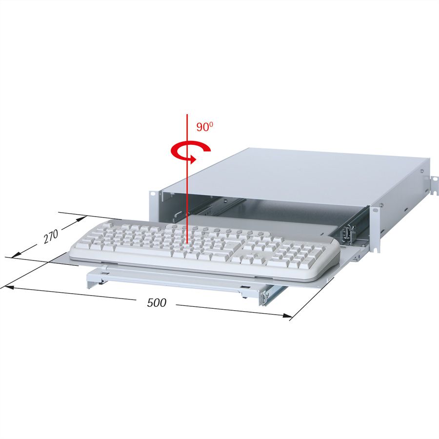 Tiroir clavier 19" - 2 UH, avec plaque avant rabattable
