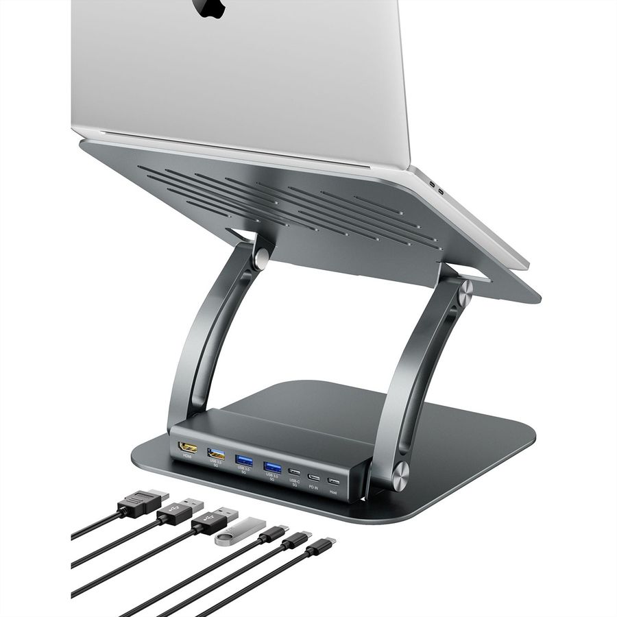 EXSYS EX-1224HM Support pour ordinateur portable, avec station d'accueil USB-C 7 en 1 amovible