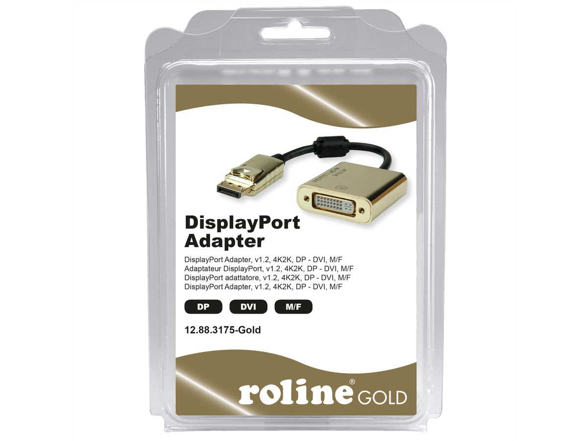 ROLINE GOLD 4K Adaptateur DisplayPort - DVI, DP M-DVI F, Retail Blister